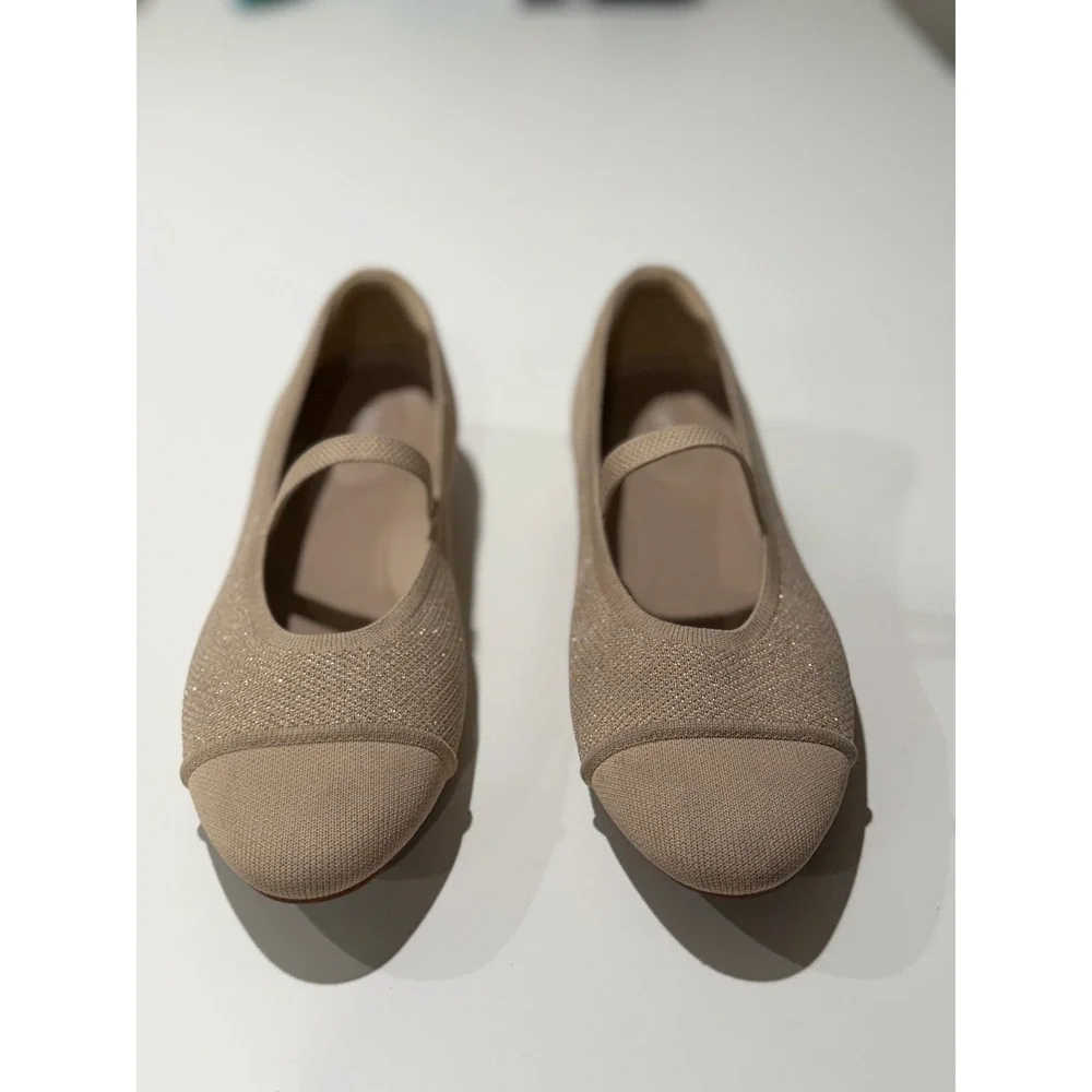Vivaia Margot Mary Jane Shimmer Knit Pointed Toe Flats Almond Tan Womens 11 EU43